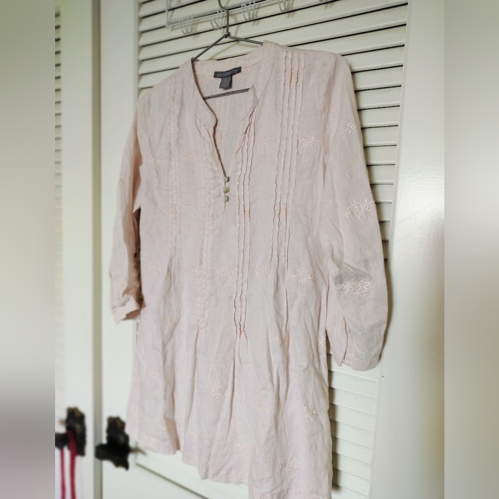 Saint Tropez West Women's Pale Pink 100% Linen Embroidered Tunic size small